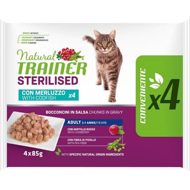 Natural Trainer Cat Adult Sterilised Codfish 4x85gr